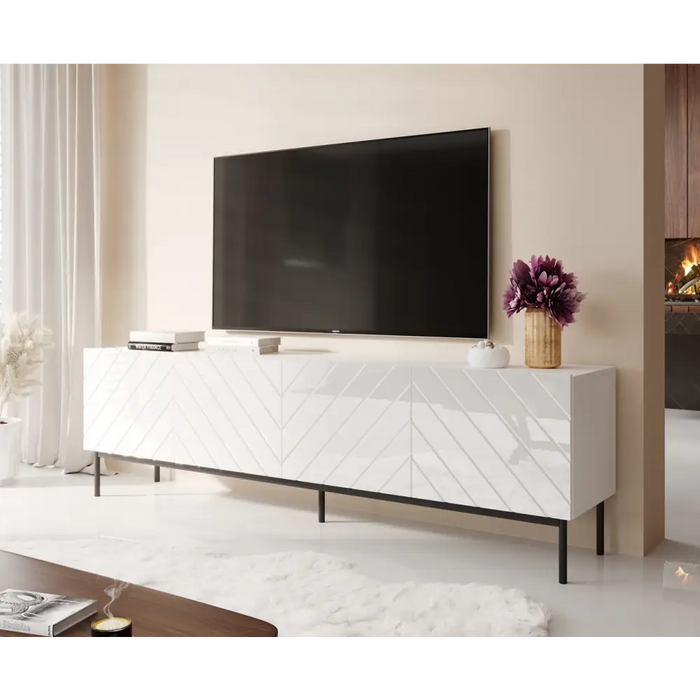 ABETO RTV cabinet on black steel frame 200x42x60 white/gloss white - TV cabinets made of furniture boardSTV-ZPM<<<TV