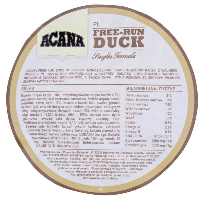 ACANA SINGLES Free-Run Duck Dry dog food Duck 2 kg - Dry foodDLP-KAS<<<For the dogDLP<<<ActionPL
