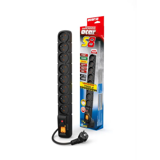 ACAR S8 Black 8 AC outlet(s) 230 V 5m - Power stripsLIP-LIS<<<Slats and extension cordsLIP<<<ActionPL