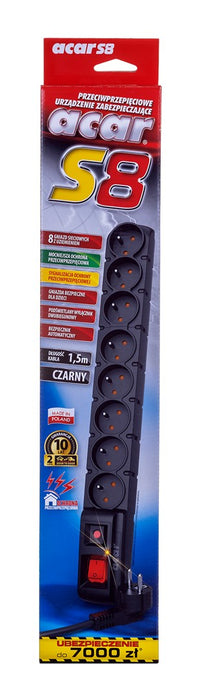 ACAR S8 power extension 1.5 m 8 AC outlet(s) Indoor Black