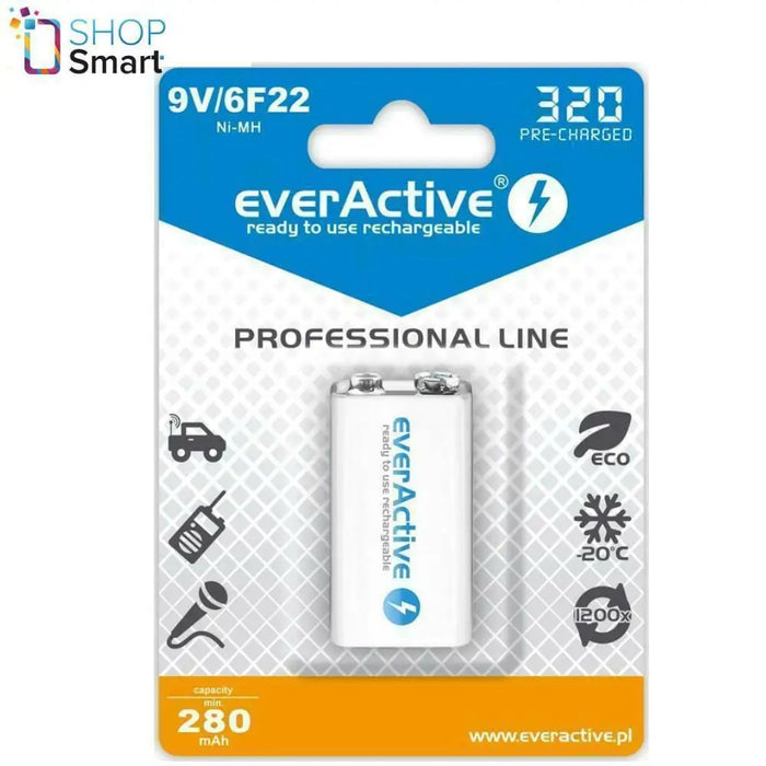 Accumulator Battery R22 9V NiMH 280mAh/320 precharged 1 pc. in EVERACTIVE packaging - Батерии<<<Батерии и зарядни