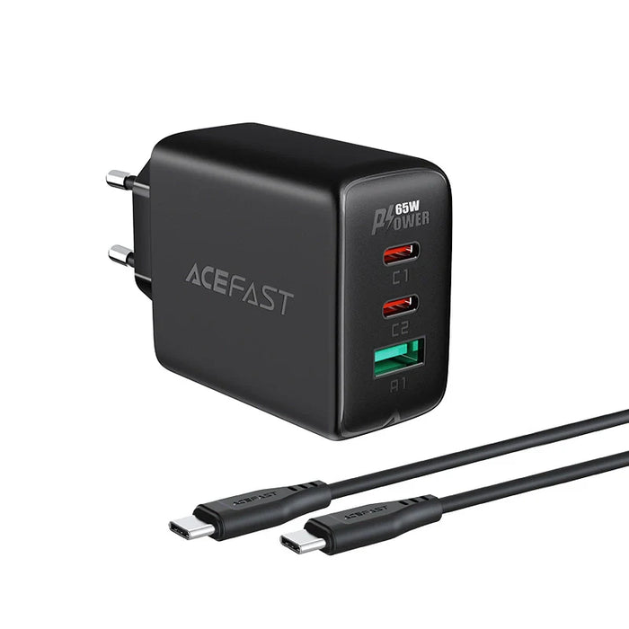 Acefast 2in1 wall charger 2x USB-C / USB-A 65W PD QC 3.0 AFC FCP (set with USB-C 1.2m cable) black (A13 black) - Cell