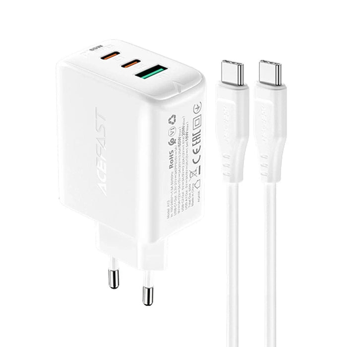 Acefast 2in1 wall charger 2x USB-C / USB-A 65W PD QC 3.0 AFC FCP (set with USB-C 1.2m cable) white (A13 white) - Cell