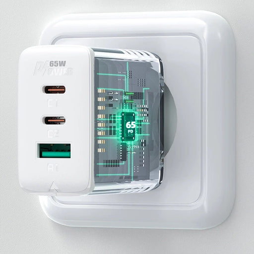 Acefast 2in1 wall charger 2x USB-C / USB-A 65W PD QC 3.0 AFC FCP (set with USB-C 1.2m cable) white (A13 white) - Cell