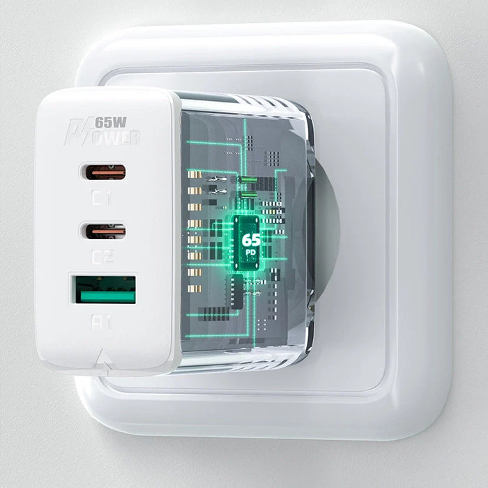 Acefast 2in1 wall charger 2x USB-C / USB-A 65W PD QC 3.0 AFC FCP (set with USB-C 1.2m cable) white (A13 white) - Cell