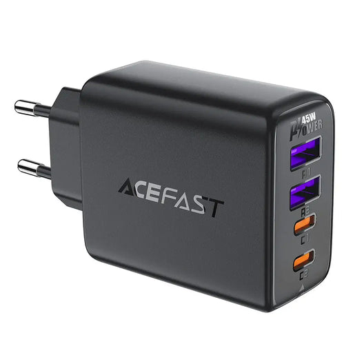 Acefast A61 PD 45W GaN charger 2 x USB-C + 2 x USB-A with 4 ports - black - Cell phone USB charger<<<HurtelXML