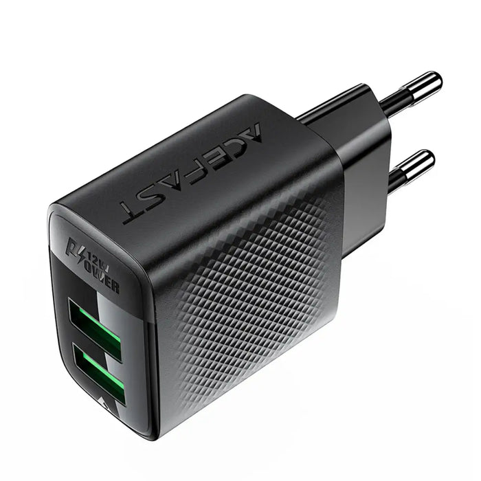 Acefast A86 mains charger 2x USB-A 12W - black - Cell phone USB charger<<<HurtelXML