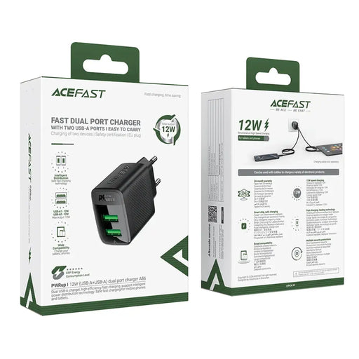 Acefast A86 mains charger 2x USB-A 12W - black - Cell phone USB charger<<<HurtelXML