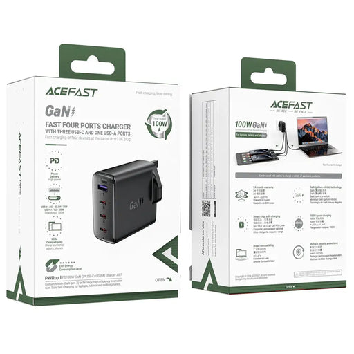 Acefast A97 PD100W GaN Wall Charger (3 x USB-C + USB-A) with UK Plug - Black - Cell phone USB charger<<<HurtelXML