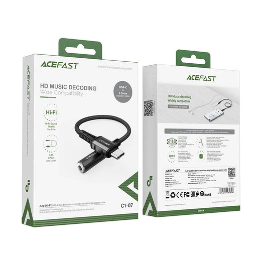 Acefast audio cable USB Type C - 3.5mm mini jack (female) 18cm DAC AUX black (C1-07 black) - Audio adapters<<<HurtelXML