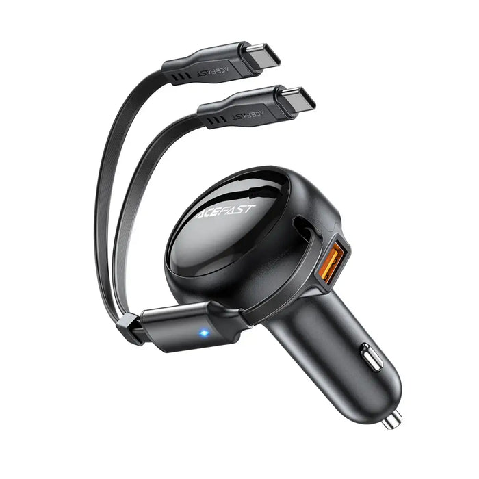 Acefast B13 car charger 53W USB-A / 2 USB-C retractable cables - black - Cell phone USB charger<<<HurtelXML