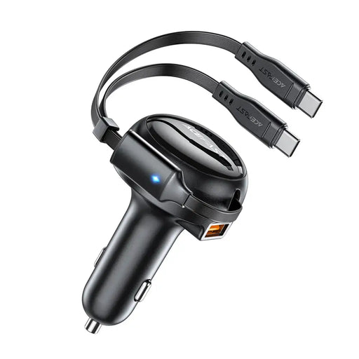 Acefast B13 car charger 53W USB-A / 2 USB-C retractable cables - black - Cell phone USB charger<<<HurtelXML