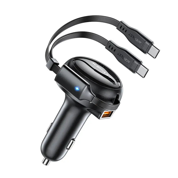 Acefast B13 car charger 53W USB-A / 2 USB-C retractable cables - black - Cell phone USB charger<<<HurtelXML