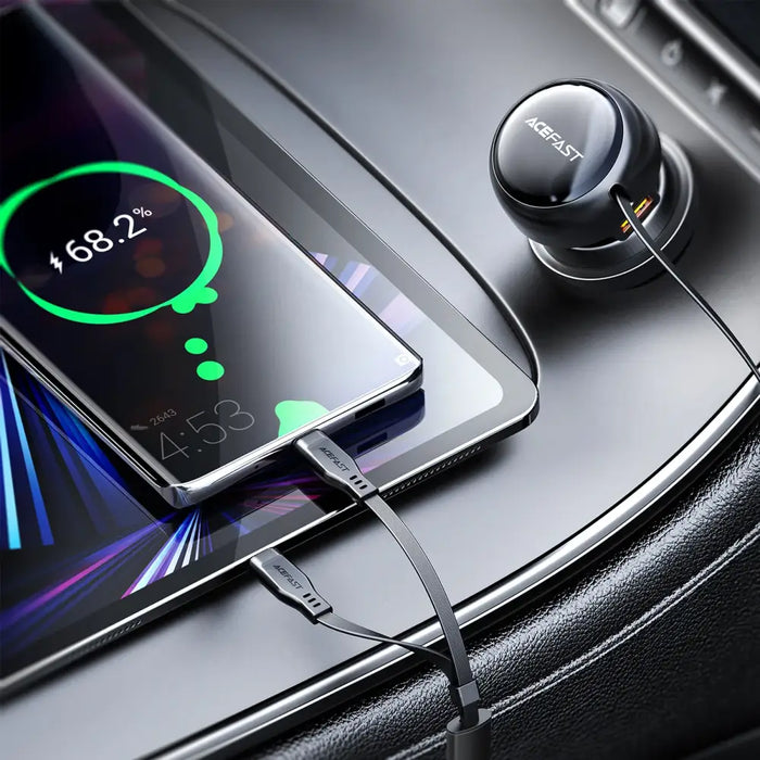 Acefast B13 car charger 53W USB-A / 2 USB-C retractable cables - black - Cell phone USB charger<<<HurtelXML