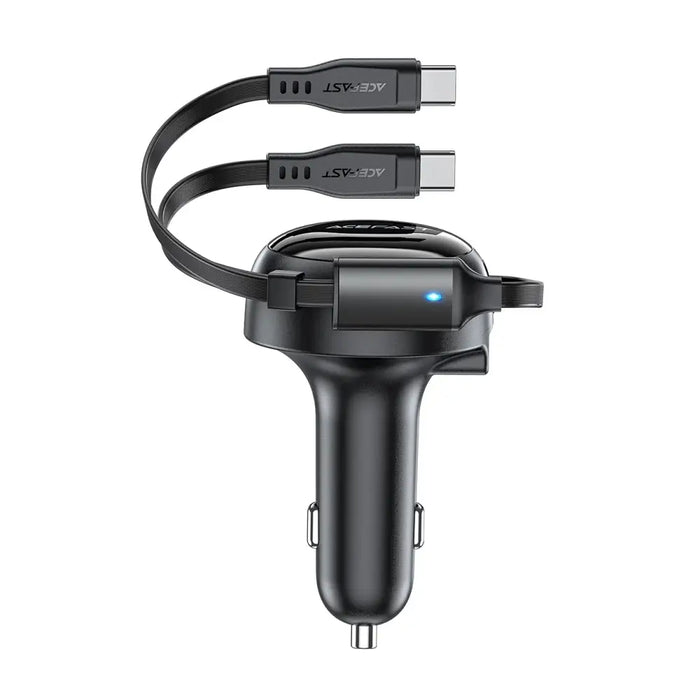 Acefast B13 car charger 53W USB-A / 2 USB-C retractable cables - black - Cell phone USB charger<<<HurtelXML