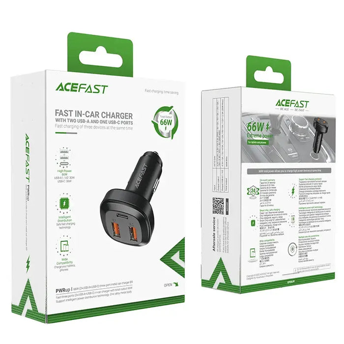 Acefast car charger 66W 2x USB / USB Type C PPS Power Delivery Quick Charge 4.0 AFC FCP SCP black (B9) - Cell phone USB