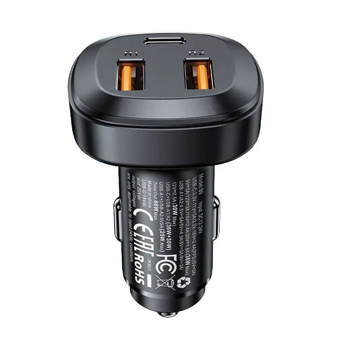 Acefast car charger 66W 2x USB / USB Type C PPS Power Delivery Quick Charge 4.0 AFC FCP SCP black (B9) - Cell phone USB