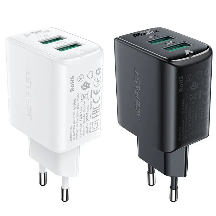 Acefast charger 2x USB 18W QC 3.0 AFC FCP black (A33 black) - Cell phone USB charger<<<HurtelXML