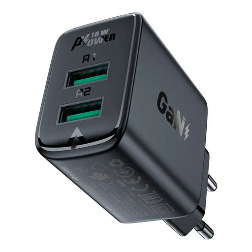 Acefast charger 2x USB 18W QC 3.0 AFC FCP black (A33 black) - Cell phone USB charger<<<HurtelXML