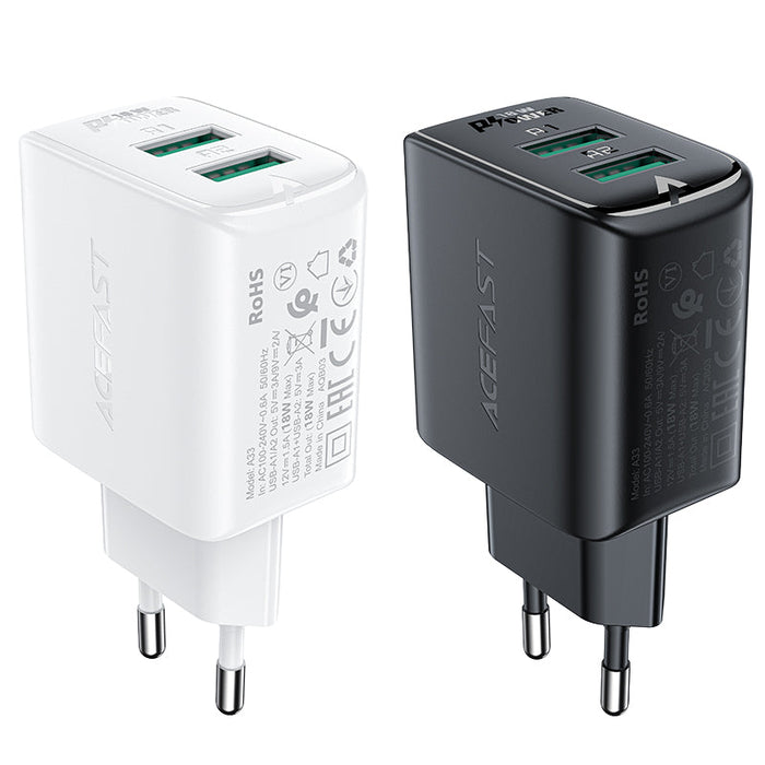 Acefast charger 2x USB 18W QC 3.0 AFC FCP white (A33 white) - Cell phone USB charger<<<HurtelXML