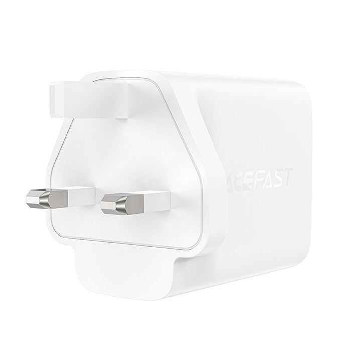 Acefast charger GaN 65W 3 ports (1xUSB 2xUSB C PD) UK plug white (A44) - Cell phone USB charger<<<HurtelXML