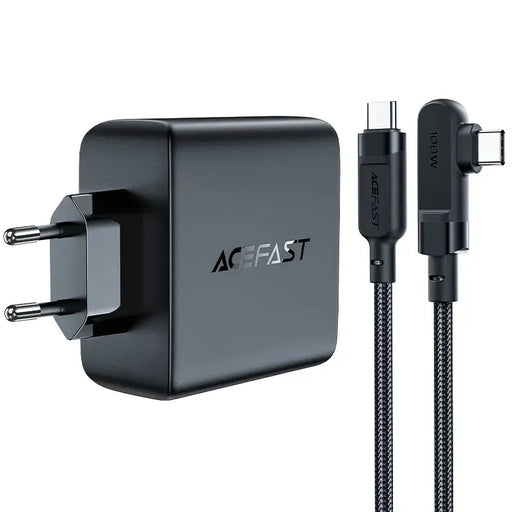 Acefast fast charger GaN 3xUSB-C/1xUSB-A 100W black + angled cable USB-C - USB-C 100W 2m black - Cell phone USB