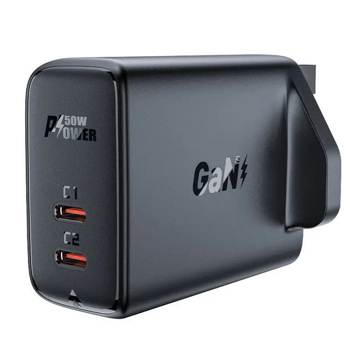 Acefast GaN charger (UK plug) 2x USB Type C 50W Power Delivery PPS Q3 3.0 AFC FCP black (A32 UK) - Cell phone USB