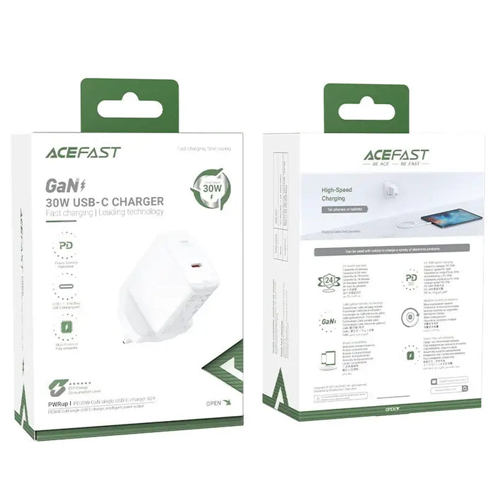 Acefast GaN wall charger (UK plug) USB Type C 30W Power Delivery PPS Q3 3.0 AFC FCP white (A24 UK white) - Cell phone