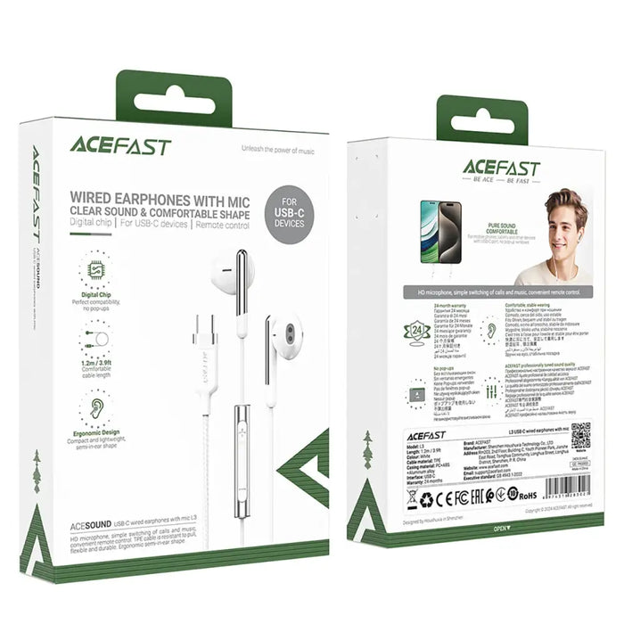 Acefast L3 Wired USB-C Headphones with Microphone - White - Headphones and speakers<<<HurtelXML