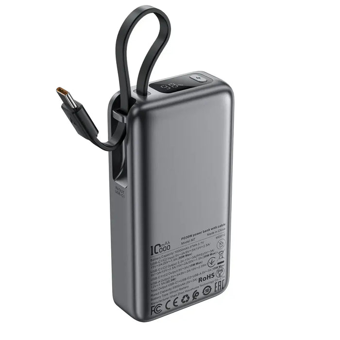 Acefast M7-10000 PD30W Powerbank with Built-in Cable - Black - Powerbanks<<<HurtelXML