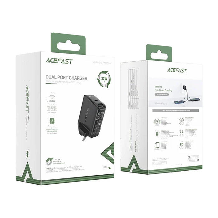 Acefast wall charger (UK plug) USB Type C / USB 32W PPS PD QC 3.0 AFC FCP black (A8 black) - Cell phone USB