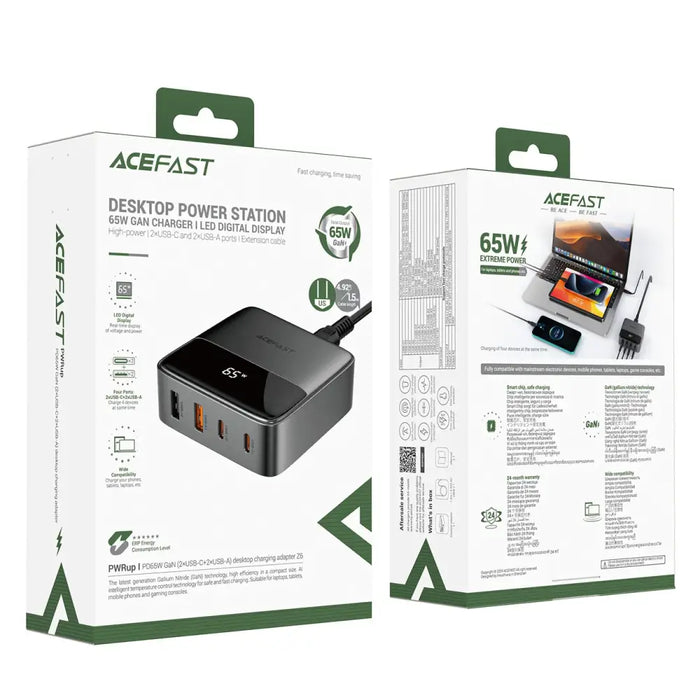 Acefast Z6 PD65W GaN Charging Station (2 x USB-C + 2 x USB-A) with US Tip - Black - Cell phone USB charger<<<HurtelXML