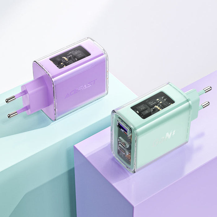 Acefast GaN charger 65W 3 ports (1xUSB, 2xUSB C) green (A45)