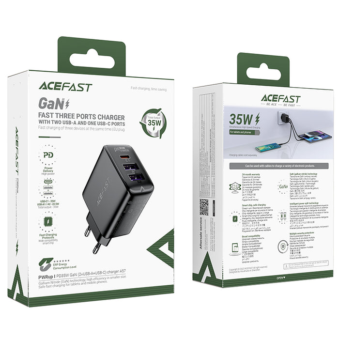 Acefast A57 PD 35W GaN charger 2 x USB-A + USB-C with 3 ports - black