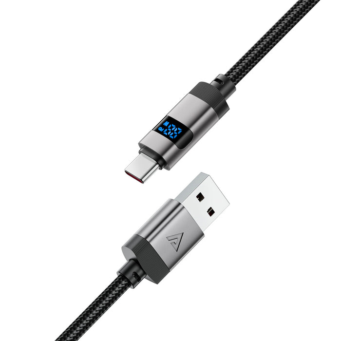 Acefast C15-04 USB-A - USB-C Cable with Display 480Mb/s 66W 1.2m - Black