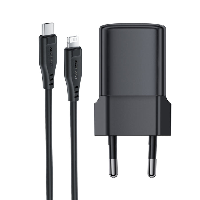 Acefast A118 30W GaN USB-C Wall Charger with 1.2m USB-C to Lightning Cable - Black