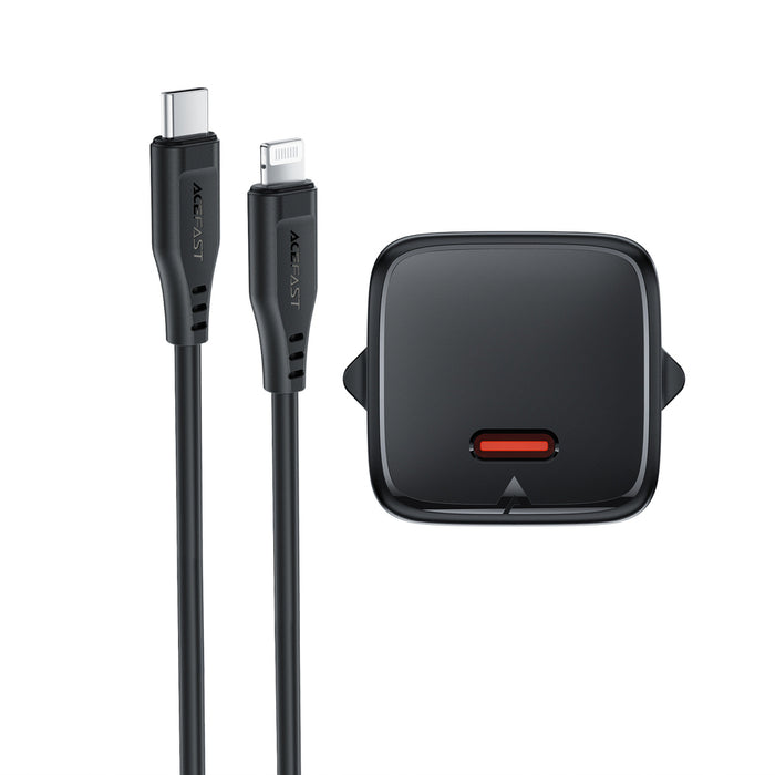 Acefast A118 30W GaN USB-C Wall Charger with 1.2m USB-C to Lightning Cable - Black