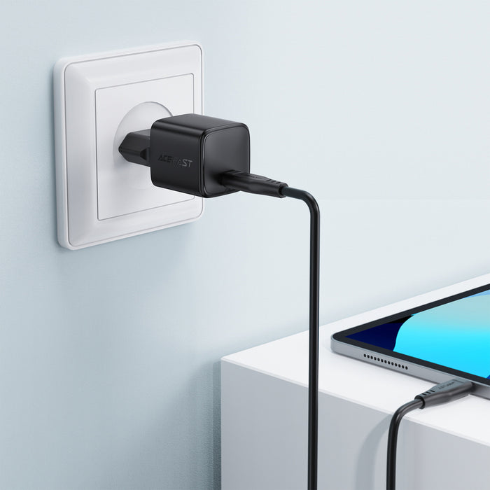 Acefast A118 30W GaN USB-C Wall Charger with 1.2m USB-C to Lightning Cable - Black