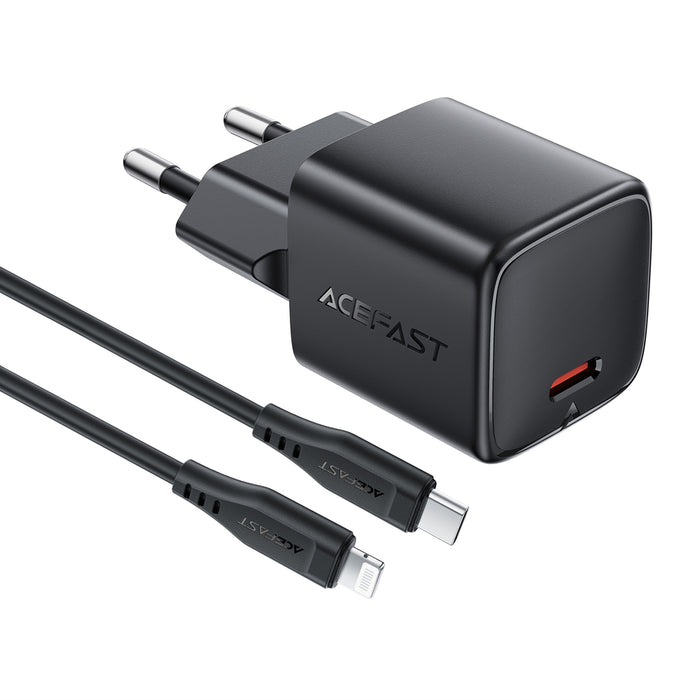 Acefast A118 30W GaN USB-C Wall Charger with 1.2m USB-C to Lightning Cable - Black