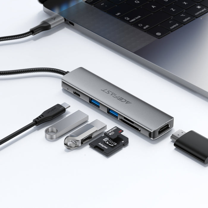 Acefast J18 USB Hub USB-C 6-in-1 HDMI 4K 60Hz PD90W Docking Station - Gray