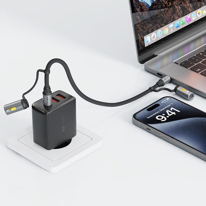 Acefast USB-C Cable with Flashlight and Lighter Adapters, 1.2m
