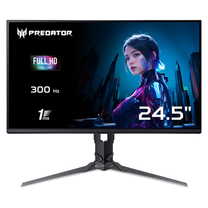 Acer Predator XB253QFbmiiprx, 24.5'' FHD (1920x1080) IPS, ZeroFrame, 300Hz, 1ms (VRB), HDR10, FreeSync Premium, 250 nits,  2xHDMI,Speakers, DP, Audio Out, VisionCare, Energy Class E, Black, 2Y