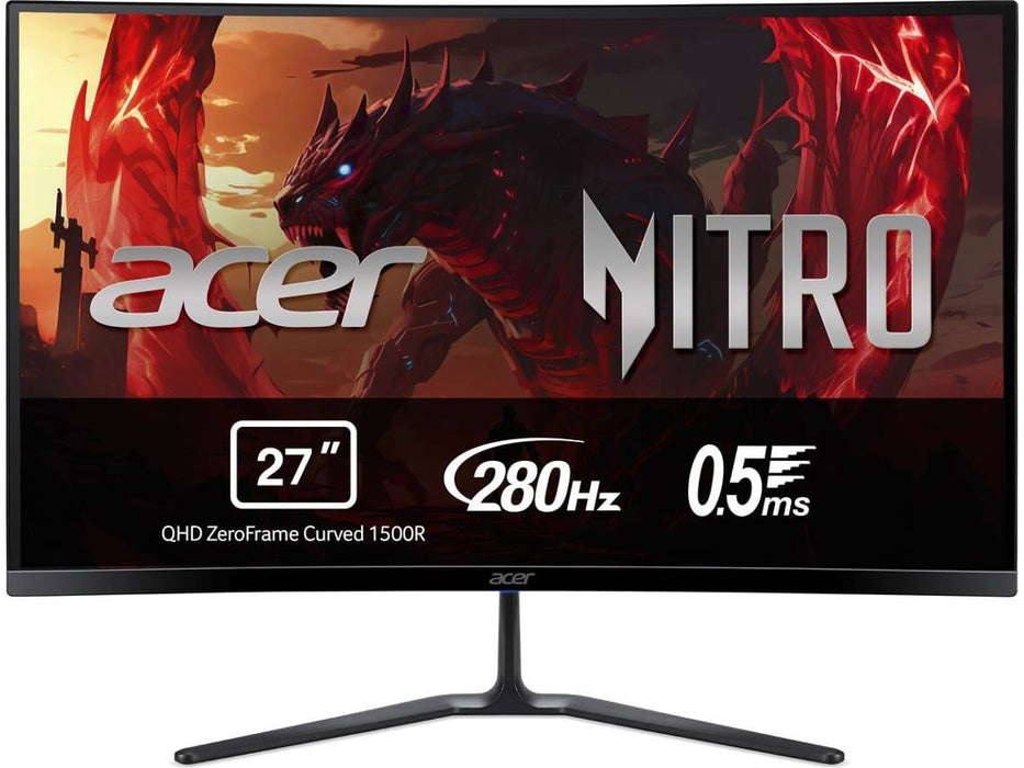 Acer Nitro ED270Zbmiipx, 27'' Curved 1500R FHD (1920x1080), VA, 280Hz, 100M:1, 250nits, 5ms(GTG)/1ms (VRB), HDR10, FreeSync Premium, 2xHDMI, DP, Audio Out, VisionCare, ZeroFrame, Speakers, Energy Class E, Black, 2Y