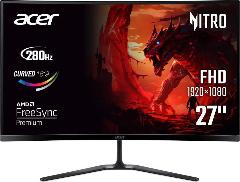 Acer Nitro ED270Zbmiipx, 27'' Curved 1500R FHD (1920x1080), VA, 280Hz, 100M:1, 250nits, 5ms(GTG)/1ms (VRB), HDR10, FreeSync Premium, 2xHDMI, DP, Audio Out, VisionCare, ZeroFrame, Speakers, Energy Class E, Black, 2Y