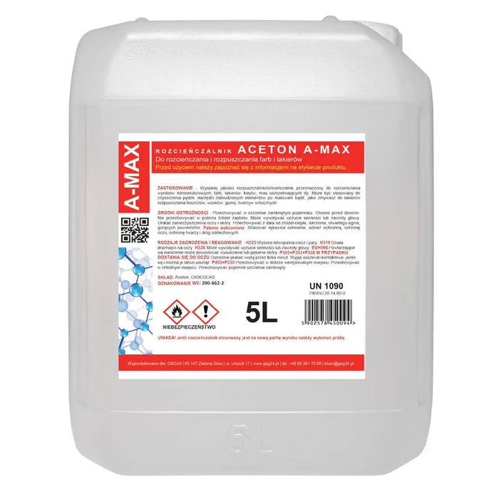 Acetone solvent remover A-MAX 5L - Hardware cleaners<<<HurtelXML