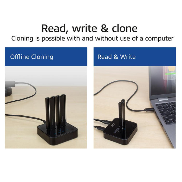 Dual SSD Docking Station, ACT M.2 NVMe/PCIe Clone, USB-C 3.2 Gen2, 10 Gbps