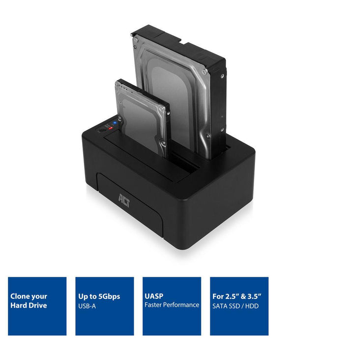 ACT Docking Station AC1504, USB 3.1 Gen1 for 3.5"/2.5" HDD/SSD black