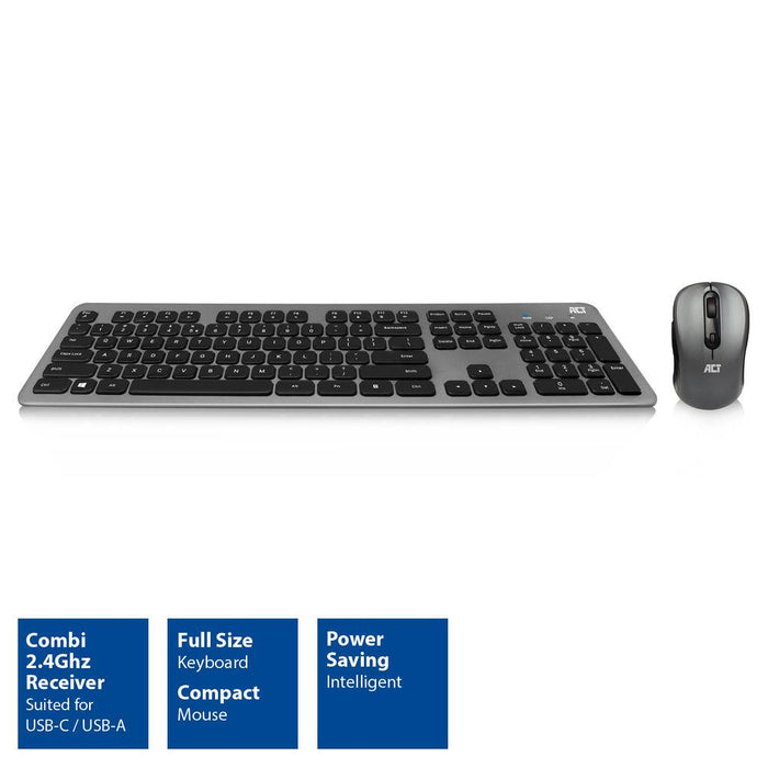 Keyboard and mouse set ACT AC5710, 2.4 Ghz, USB-C/USB-A, US