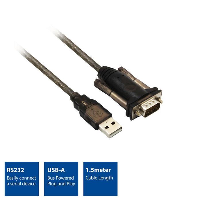 Converter cable ACT Ewent AC6000, USB-A male - Serial port D-sub 9-pin male, 1.5 m, Black