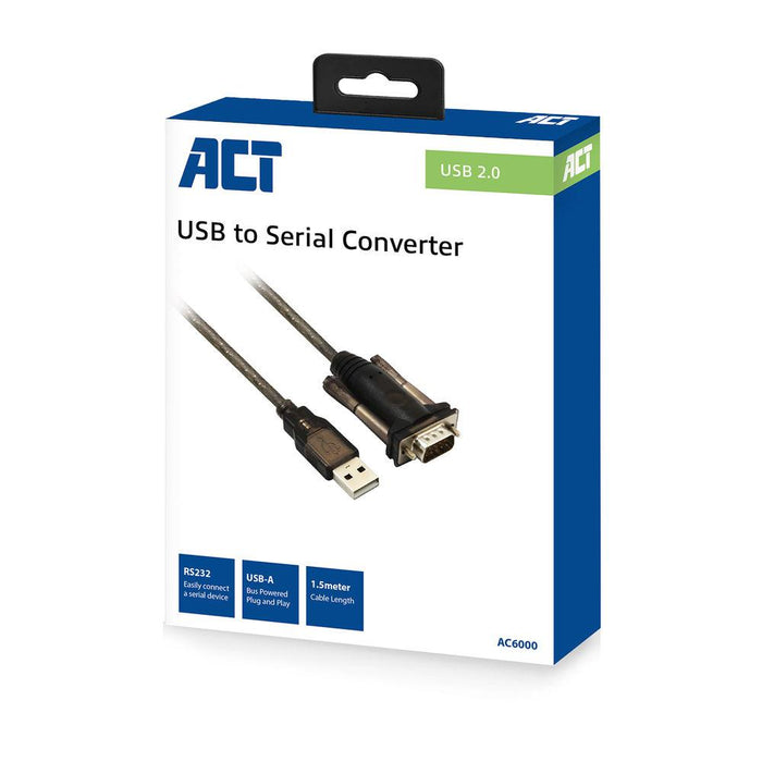 Converter cable ACT Ewent AC6000, USB-A male - Serial port D-sub 9-pin male, 1.5 m, Black